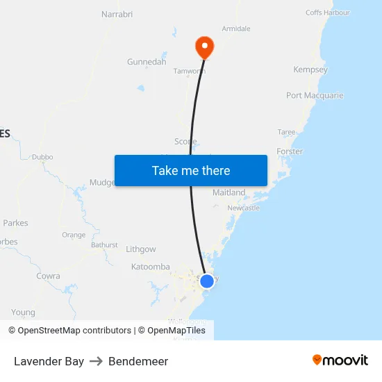 Lavender Bay to Bendemeer map