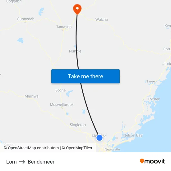 Lorn to Bendemeer map