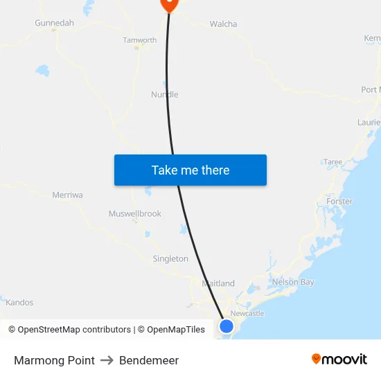 Marmong Point to Bendemeer map