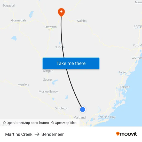 Martins Creek to Bendemeer map