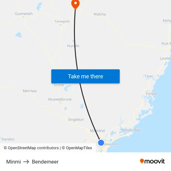 Minmi to Bendemeer map