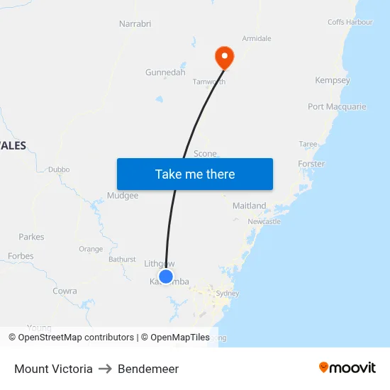 Mount Victoria to Bendemeer map