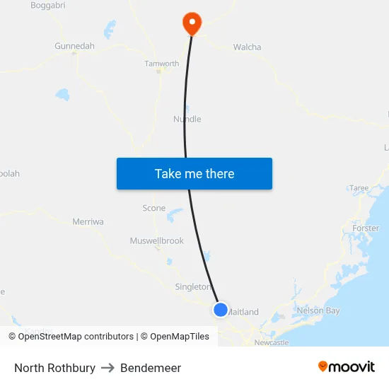 North Rothbury to Bendemeer map