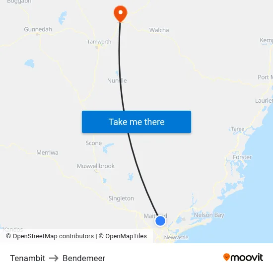 Tenambit to Bendemeer map