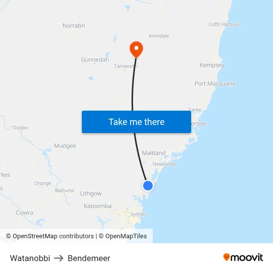Watanobbi to Bendemeer map