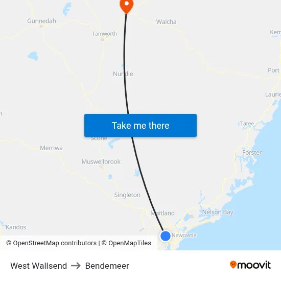 West Wallsend to Bendemeer map