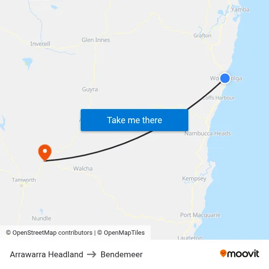 Arrawarra Headland to Bendemeer map