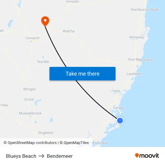 Blueys Beach to Bendemeer map