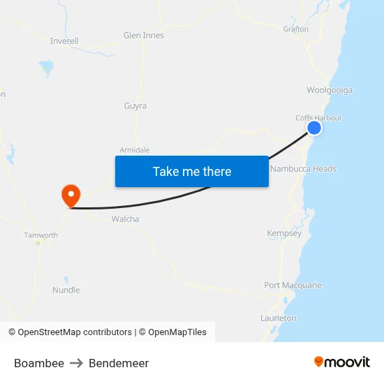 Boambee to Bendemeer map