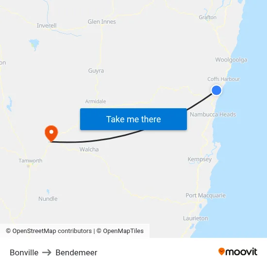 Bonville to Bendemeer map