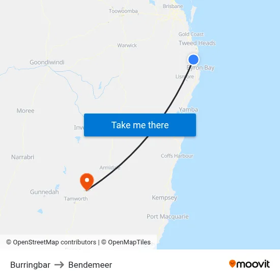Burringbar to Bendemeer map