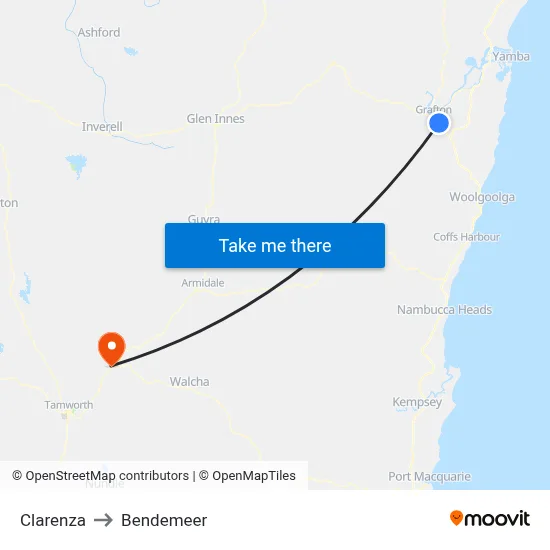 Clarenza to Bendemeer map