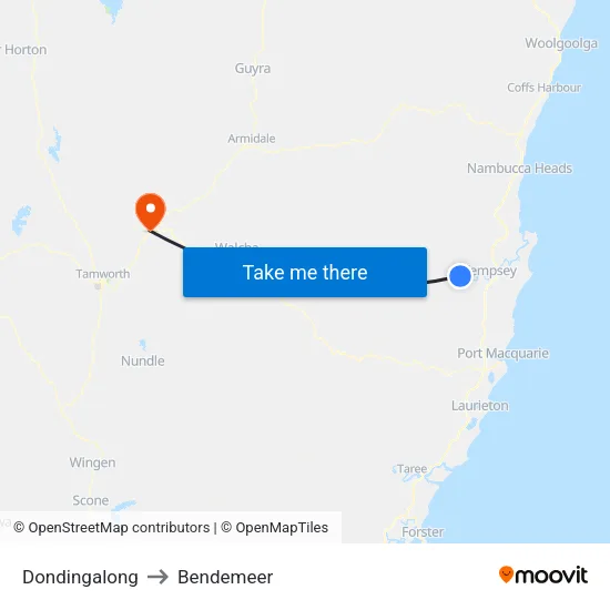 Dondingalong to Bendemeer map