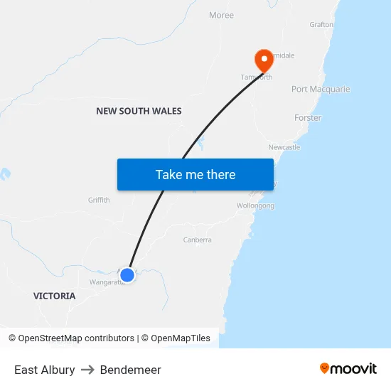 East Albury to Bendemeer map
