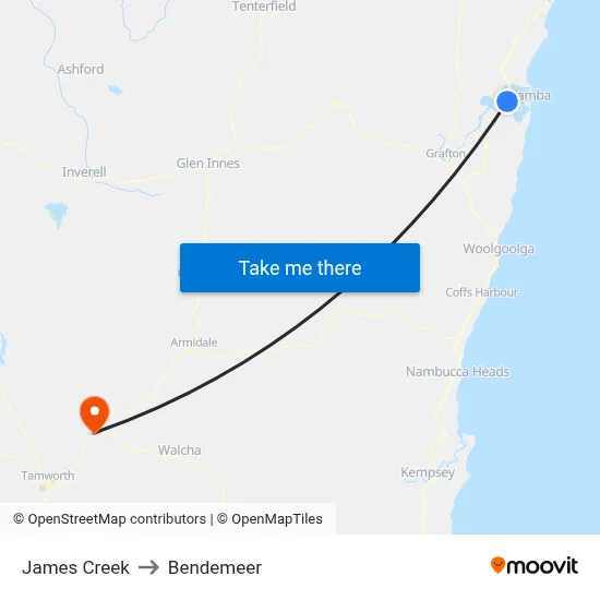 James Creek to Bendemeer map