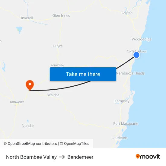 North Boambee Valley to Bendemeer map