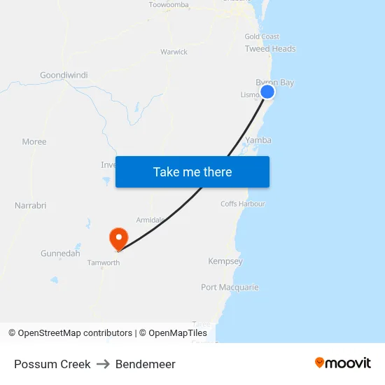 Possum Creek to Bendemeer map