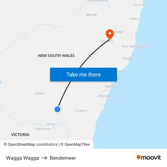 Wagga Wagga to Bendemeer map