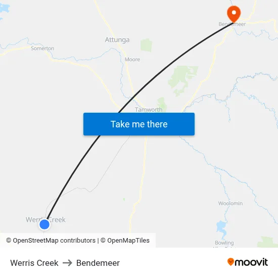 Werris Creek to Bendemeer map