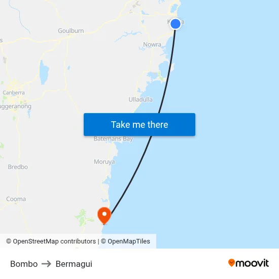 Bombo to Bermagui map
