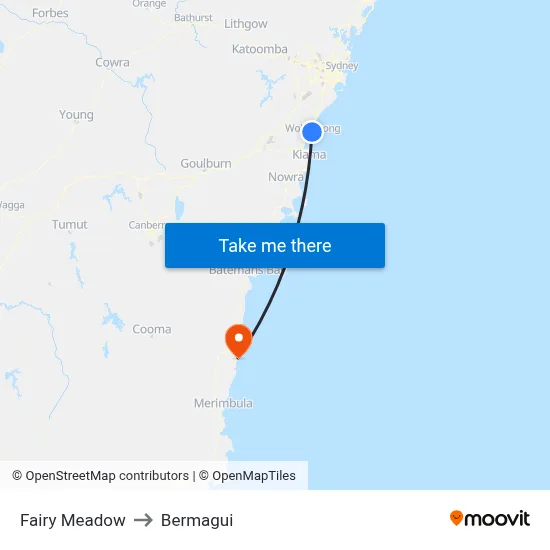 Fairy Meadow to Bermagui map