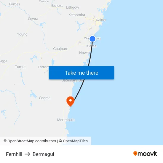 Fernhill to Bermagui map