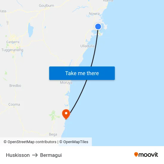 Huskisson to Bermagui map