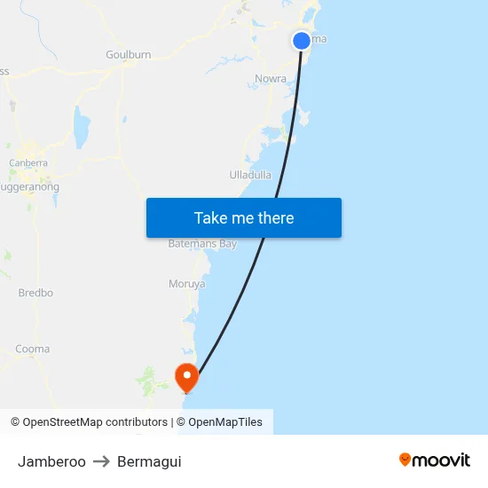 Jamberoo to Bermagui map