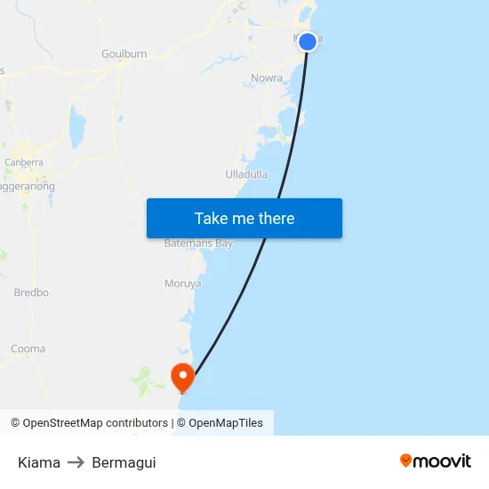 Kiama to Bermagui map