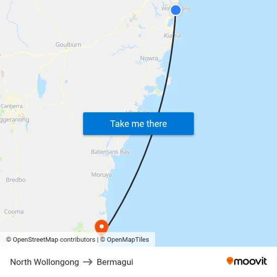 North Wollongong to Bermagui map