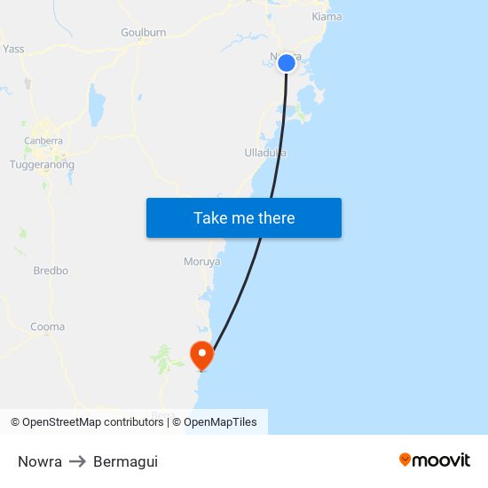 Nowra to Bermagui map