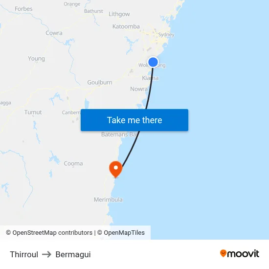 Thirroul to Bermagui map