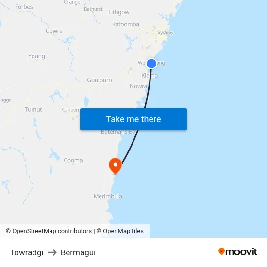 Towradgi to Bermagui map