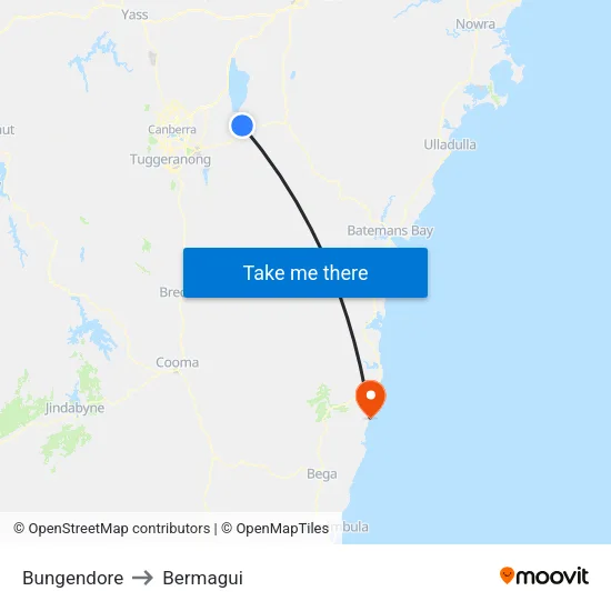 Bungendore to Bermagui map