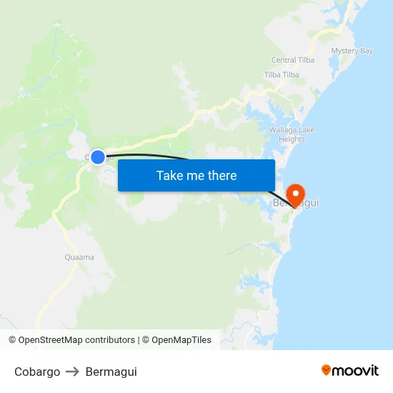 Cobargo to Bermagui map