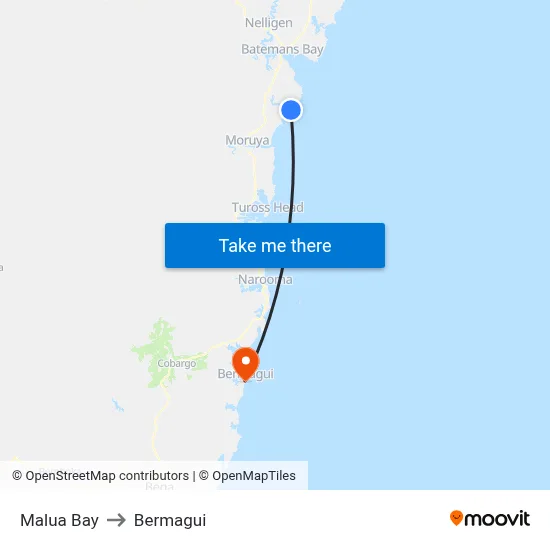 Malua Bay to Bermagui map