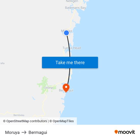 Moruya to Bermagui map