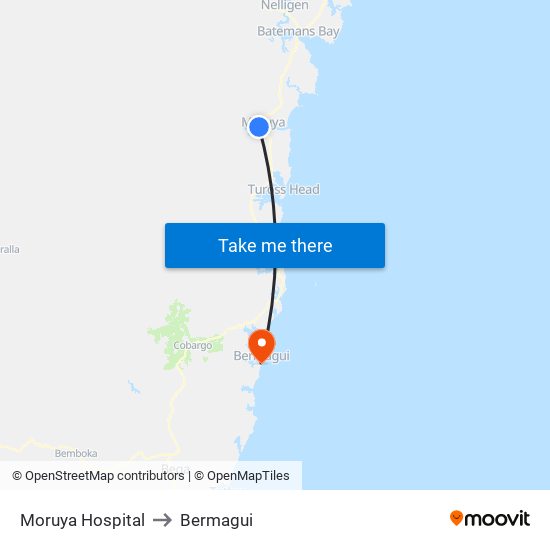 Moruya Hospital to Bermagui map