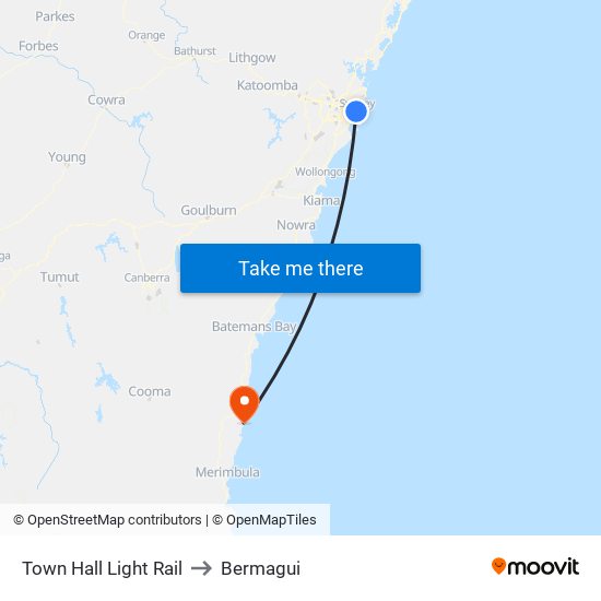 Town Hall Light Rail to Bermagui map