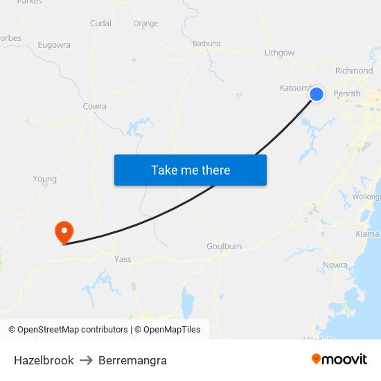 Hazelbrook to Berremangra map