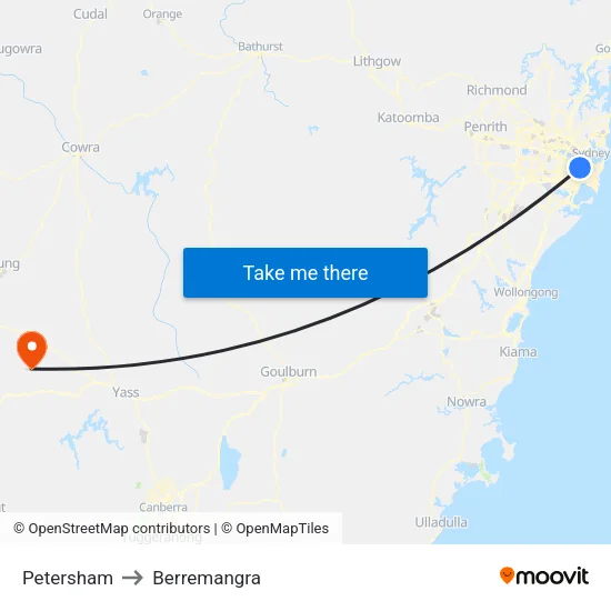 Petersham to Berremangra map