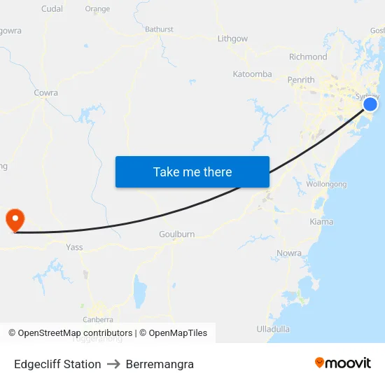 Edgecliff Station to Berremangra map
