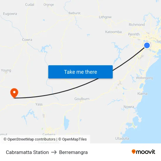 Cabramatta Station to Berremangra map
