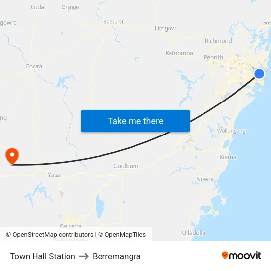 Town Hall Station to Berremangra map