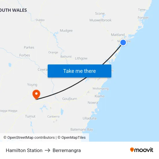 Hamilton Station to Berremangra map