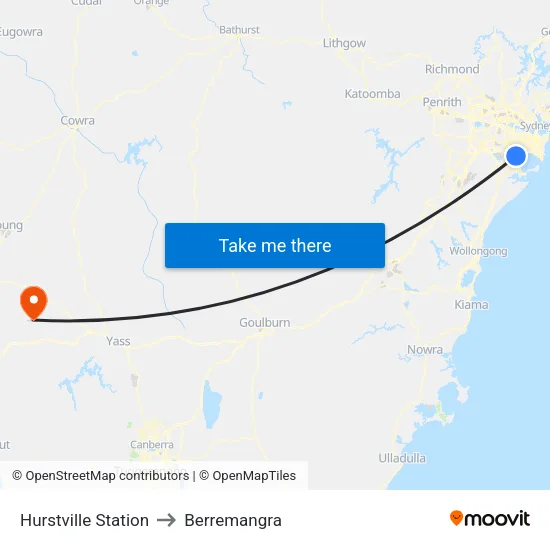 Hurstville Station to Berremangra map