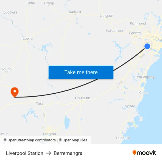 Liverpool Station to Berremangra map