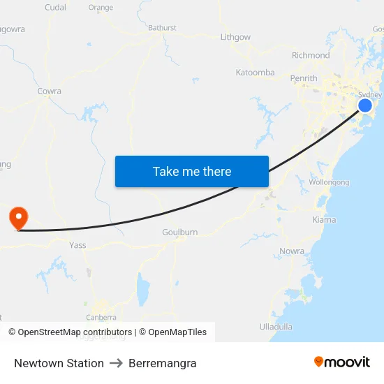 Newtown Station to Berremangra map