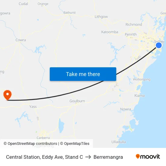 Central Station, Eddy Ave, Stand C to Berremangra map