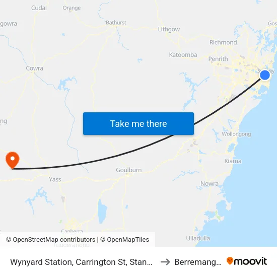 Wynyard Station, Carrington St, Stand A to Berremangra map
